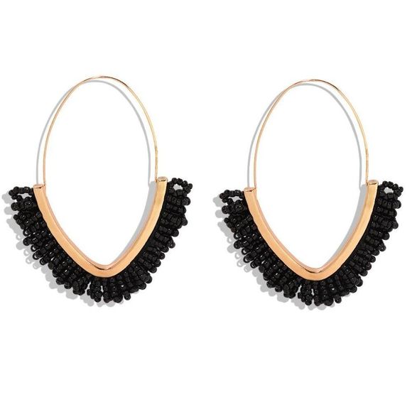 Nobrand Jewelry - Seaside Beaded Hoop Earrings Black